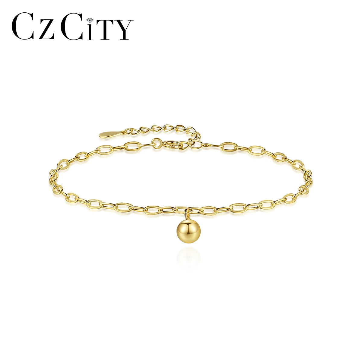 CZCITY Ball Silver Beaded Chain Gold Plated Women Pearl Adjustable Jewelry Girl Cuban Link Bracelet