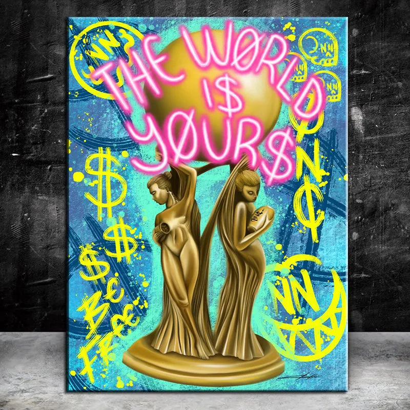 Graffiti the WORLD IS YOURS $ Letter Pop Street Wall Art Pictures Canvas Painting for Home Decor Cuadros Living Room Decoration