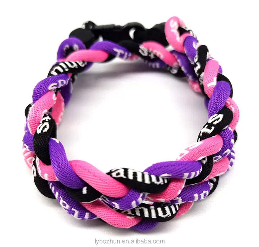 Wholesale Braided Pink Purple Black Baseball Necklace Titanium Rope Braided Sport 3 Rope Necklace