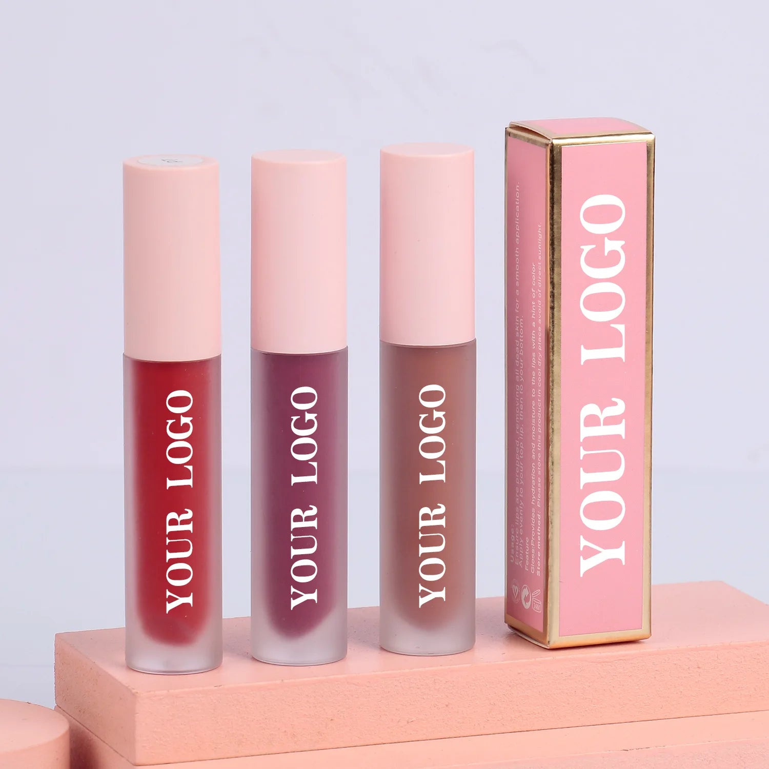 Wholesale Thick Formula Matte Lip Gloss pink Frosted Lipgloss Tubes Custom logo clear Lip Gloss for Women