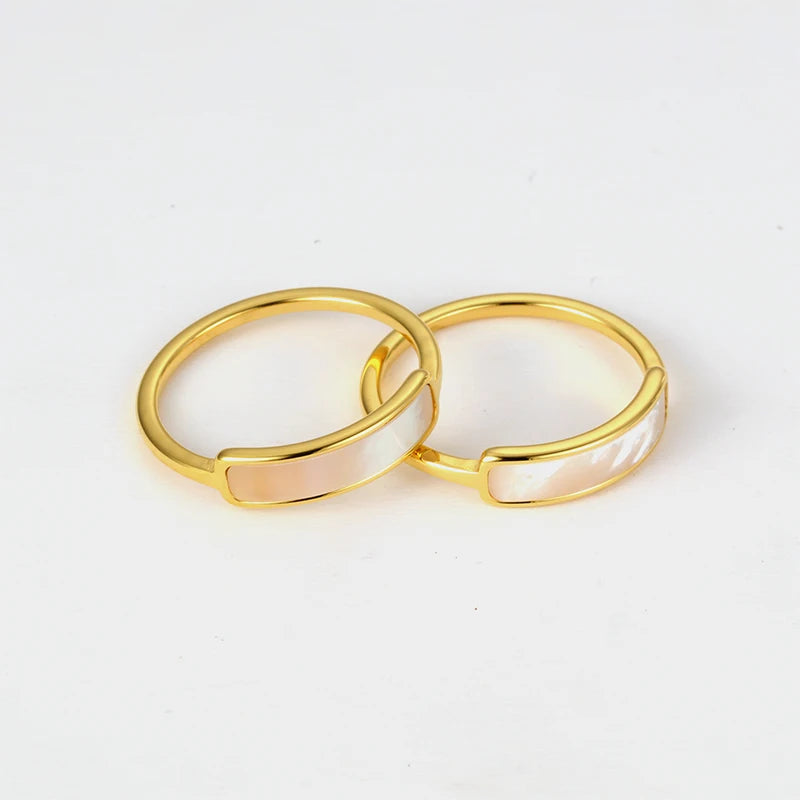 Delicate Stacking High End Geometric Gold Plated Stainless Steel Shell Rings Jewelry  for Mother's Day Gifts