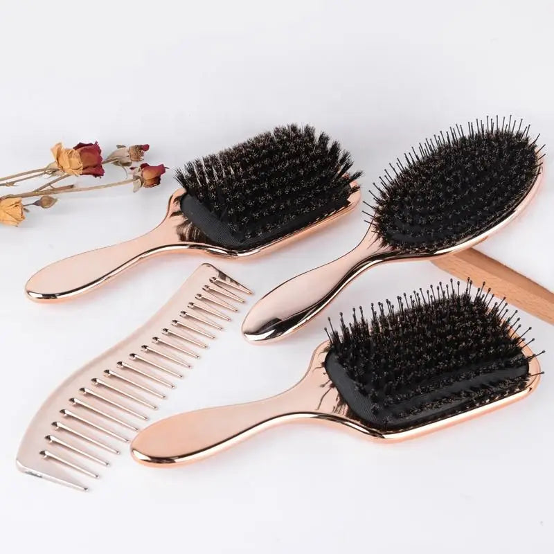 Hair Styling Products Detangling Hairbrush Set Beauty Salon Custom Massage Boar Bristle with Nylon Hair Brush and Comb Set