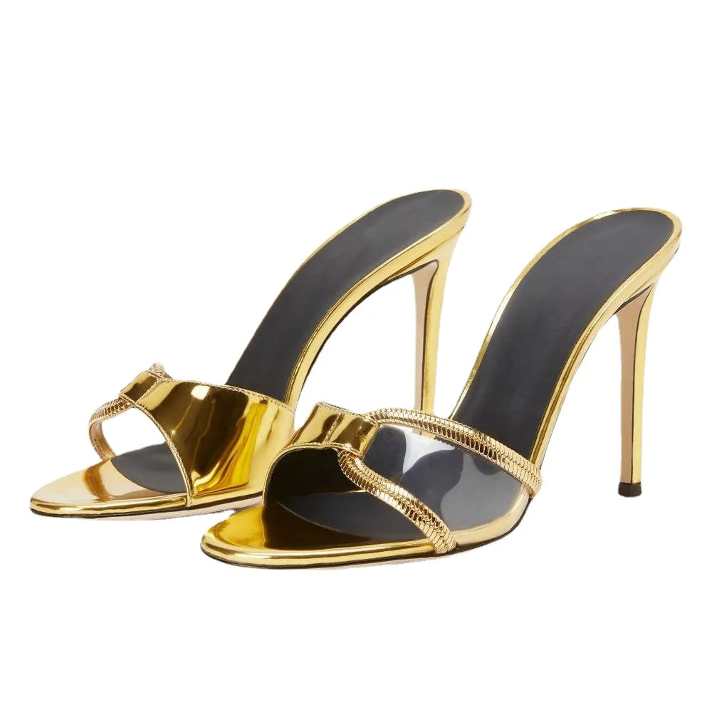 Mixed Color Patchwork Spring Summer Elegant Women Open Toe High Heels Air Cushion Comfort Height Increasing Party Wear Mules