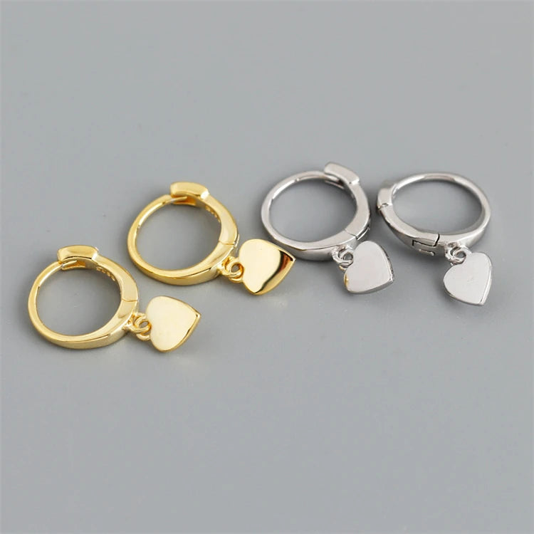 Fashion 925 Sterling Silver 18k Gold Plated Glossy Love Heart-shaped Hoop Earrings for Women