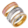 Stainless Steel Crystal Lovers Ring New Rectangular Zircon Jewelry Wedding Engagement Anniversary Party Christian Gift