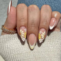 Dropshipping Wholesale Customize 24 Pcs 3796 Summer French Fresh Floral Almond Shape Press Nails Artificial Fingernails Acrylic