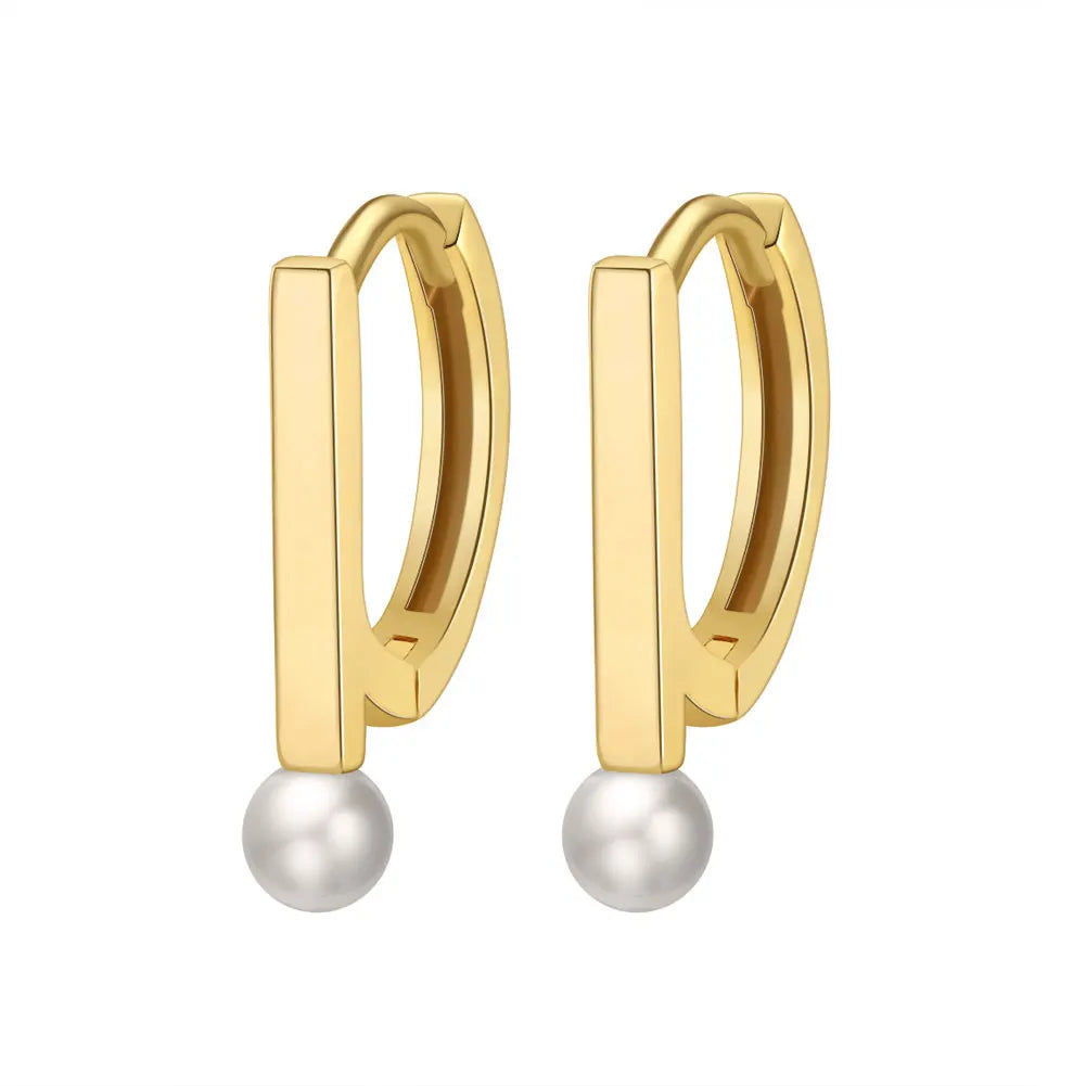 GPE36 RINNTIN Pearl Earrings 925 Sterling Silver Fine Jewelry 14K Gold Plated Small Hoop Earrings for Women