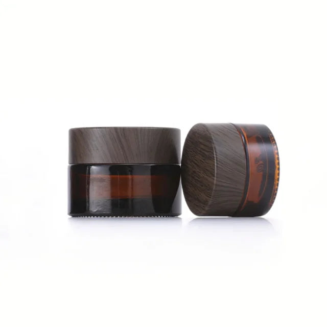 Dark Wood Grain Lid Cosmetic Glass Cream Jar 20g 30g 50g Amber Brown Skincare Cosmetic Packaging