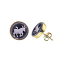Heizun Custom Agate Cameo Jewelry Carved Twelve Constellations Zodiac Sign S925 Silver Stub Mini Earrings for Unisex