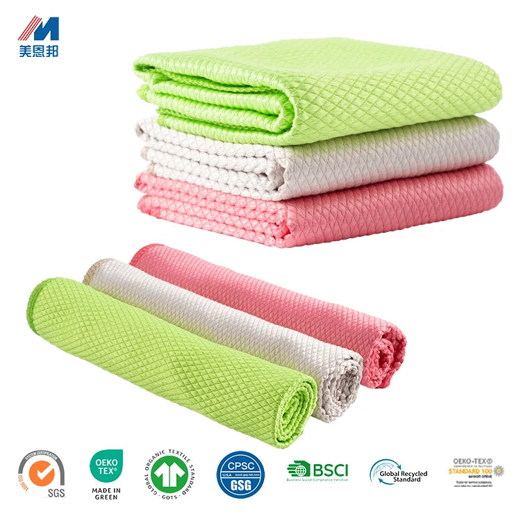 Lint Free Quick Dry Reusable Microfiber Fish Scale Pattern Kitchen Towel Strong Stain Removal Watermark Free Cloth Cleaning