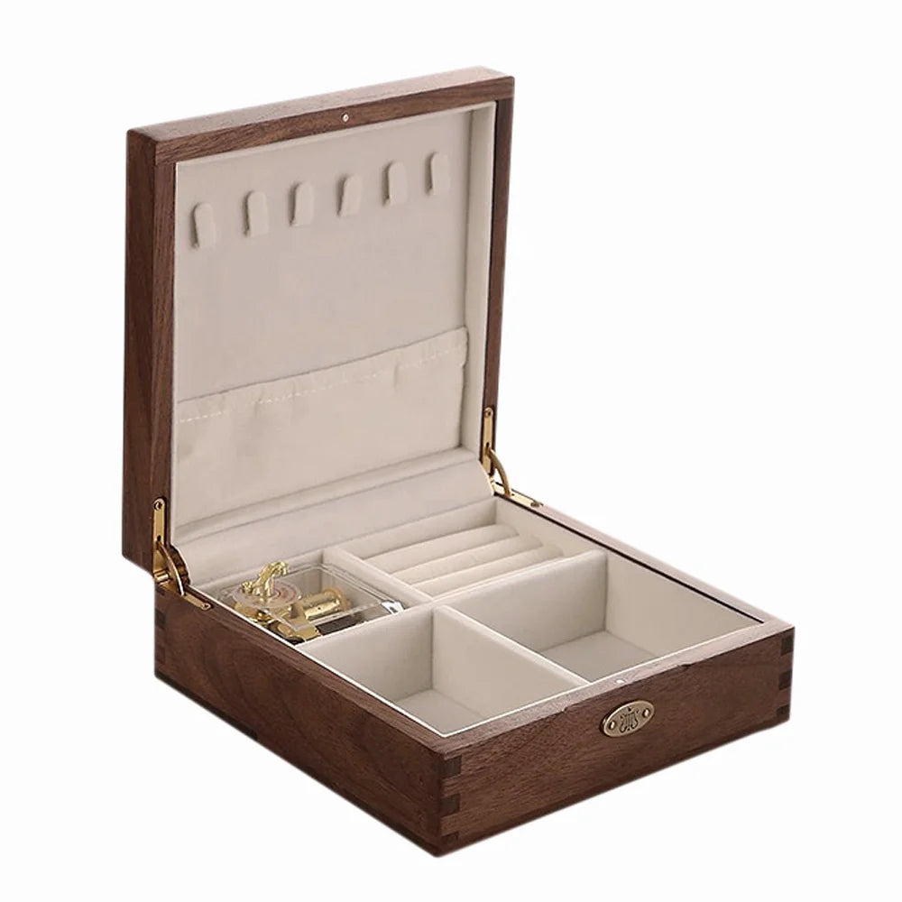 Wholesale Wooden Custom Spring Rhythm Music Box Jewelry Box Creative Gift Walnut