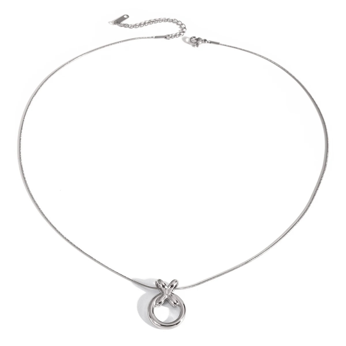 J&D Jewelry Fashion Necklace Silver Plated Snake Chain Necklace Stainless Steel Donuts Pendent Necklace