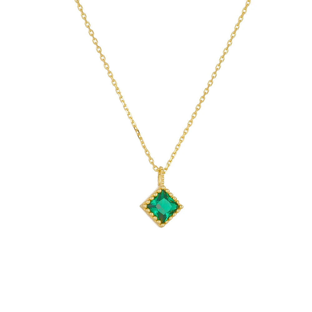 Luxury Gold Plated Geometric Rhombus Zircon Collar Necklace Fasion New Wholesale Lady Women Square Green Pendant Necklace