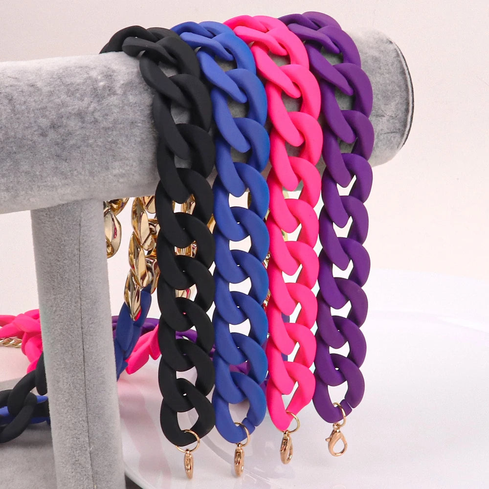 Bohemia Hiphop Geometric Resin Chain Bracelet Pink Blue Black Purple CCB Acrylic Long Link Chain Choker Necklaces Party Jewelry