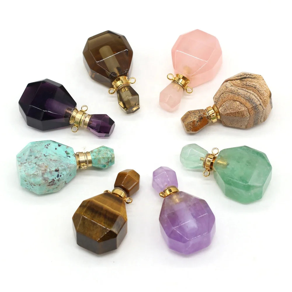 Natural Gemstone Perfume Bottle NecklaceHealing Crystal Essential Oil Diffuser NecklaceQuartz Crystals Necklace for Women