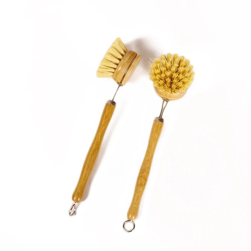 23cm Long Handled Brush Pot Kitchen Cleaning Brush Set Bamboo Brush Kitchen Set