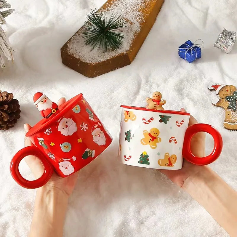 Wholesale promotional custom Nordic blue coffee mug Christmas Customized logo printing ceramic coffee mug with 3D lid