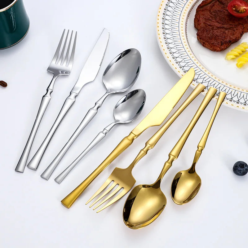 Wholesale Hot Sale Cutlery Set Stainless Steel Knife Fork Spoon Mirror Silverware Gold Cutlery Set for Wedding