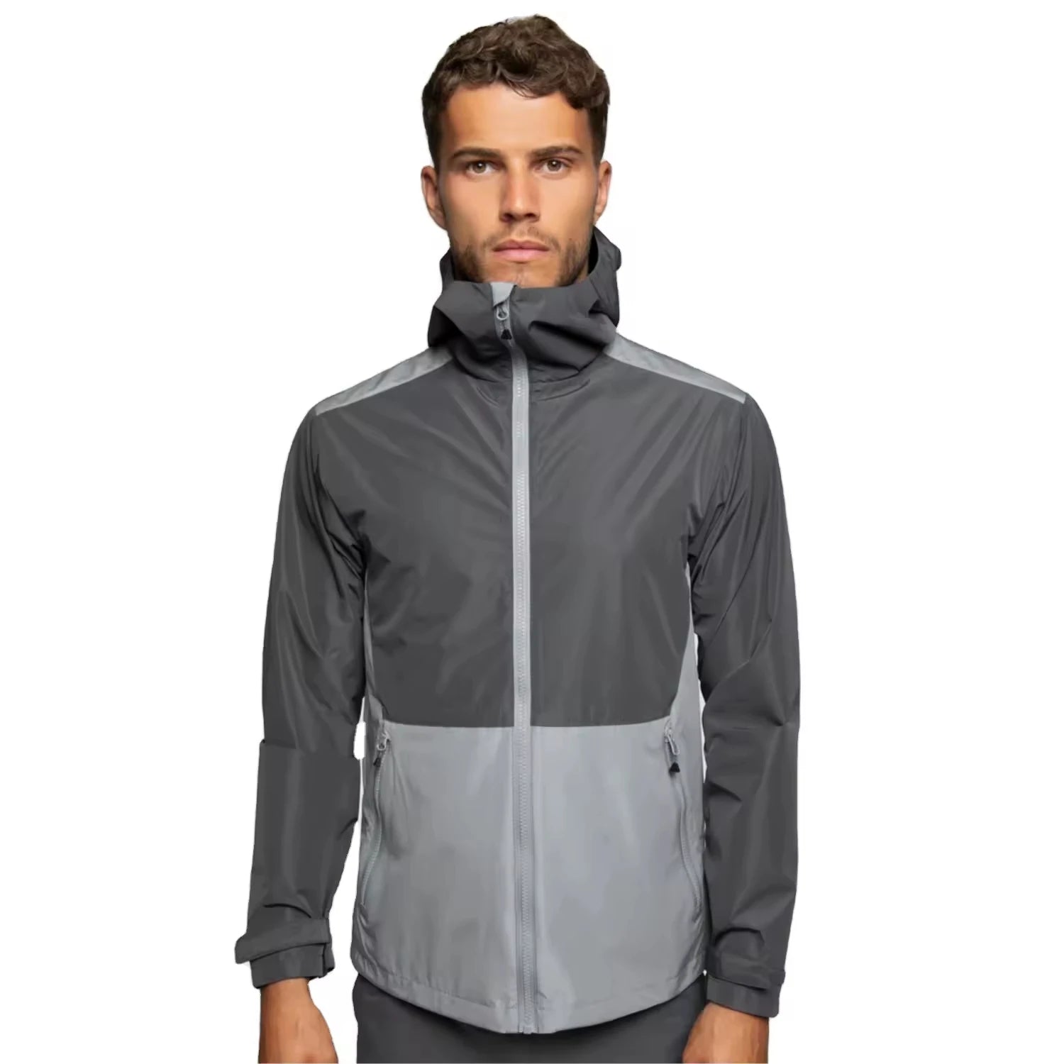 Men's Sporty Full Zipper Windbreaker Jacket for Outdoor Mountaineering & Casual Sports Features Zipper Pockets Color Stitching