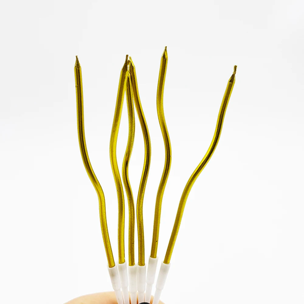 Spiral Metallic Paraffin Wax Non-Toxic Cake Candles with Holders for Birthday Parties Bars Home Decoration Holidays