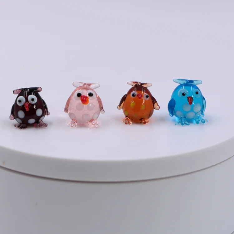 Mixed Miniature Small Murano Lampwork Glass Animal Little Owl Figurine