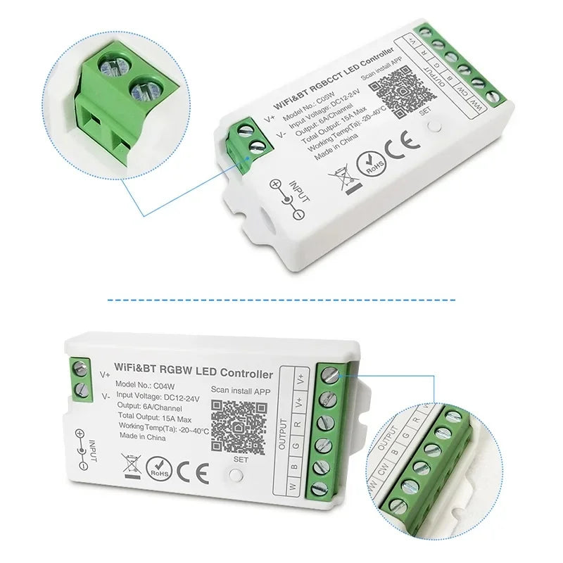 Tuya WiFi LED Controller DC12-24V RGB RGBW CCT Smart Strip Controller Alexa Google Home 4-Channel PWM 2.4G RF Remote APP Control
