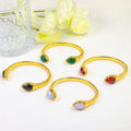 JUSNOVA 18K Gold Plated Titanium Steel Bangle Customized Luxury Agate Stainless Steel Bracelet Geometric Pattern Earrings