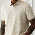 NEW European American Men's Business Casual Cross-Border Supply Jacquard Short-Sleeved for Polo Top with Lapel Two-Button Design
