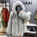 Janefur International Wholesale Stylish Winter Fox Fur Jacket Hooded Full Length Fur Coat