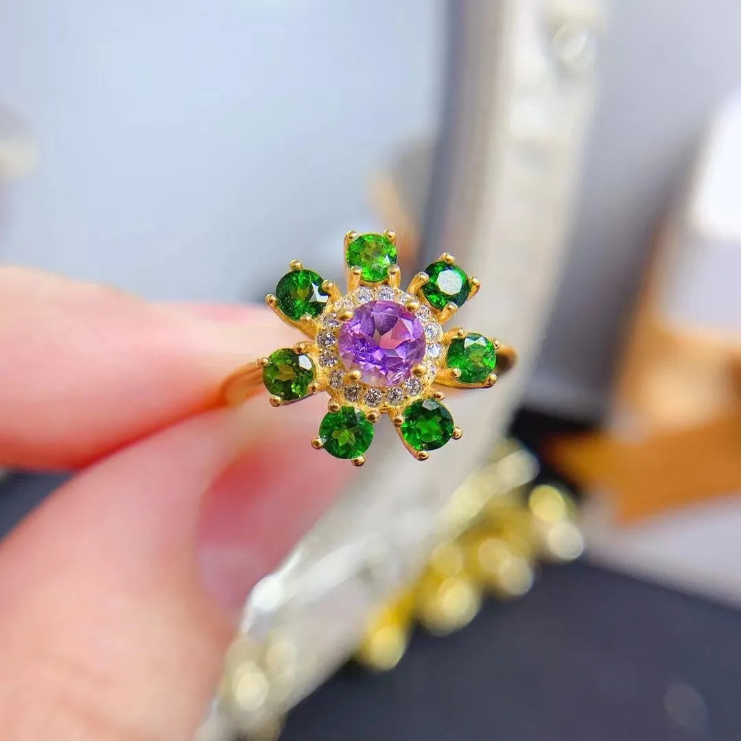 Hot Sale 925 Sterling Silver Adjustable Friendship Large Natural Amethyst Jewelry Rings for Women Classic Weddings Parties CMA