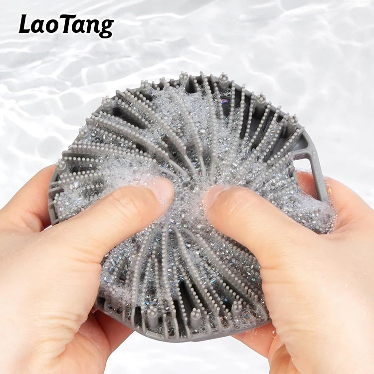 Oem&odm Laotang Silicone Bath Scrubber Exfoliating Back Face Hair Scalp Brush Black&Grey Body Scrubber Skin Massage for Shower