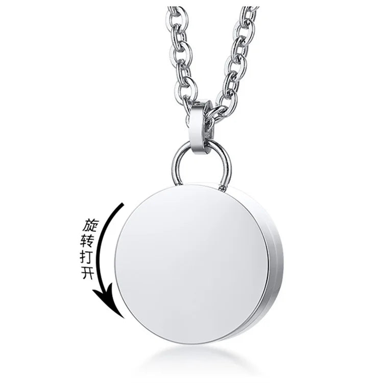 Dainty Stainless Steel Round Gold Plated Pet Cremation Pendant Necklace with Rope Chain-Wedding Engagement & Party Gift