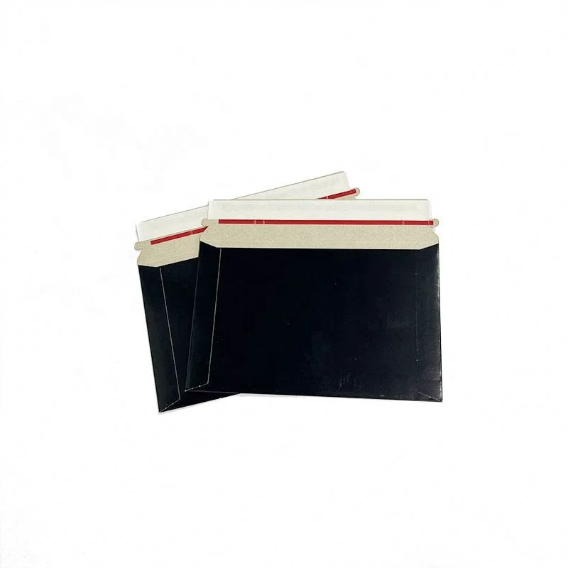 Self-Adhesive Rigid Black Cardboard Envelope White Paperboard Mailer Packaging for Clothing Shoes Fur Recycled Materials Coated