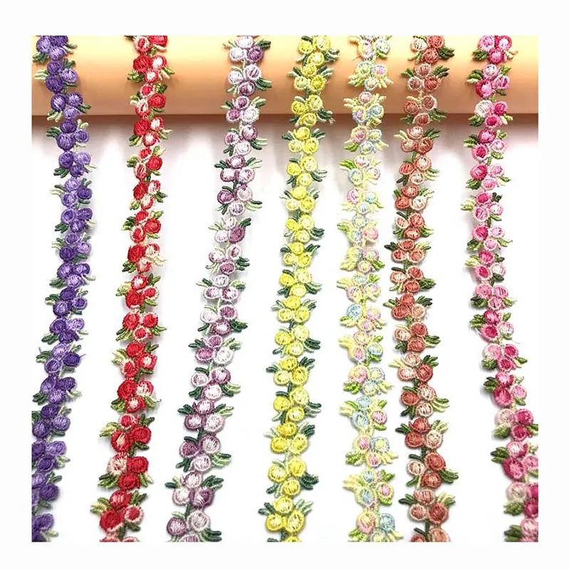 2cm Diy Dress Upholstery Material Colourful Flower Lace Embroidery Necklace Headband Decorative Polyester Textile Lace Trims