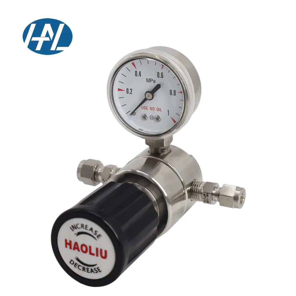 316L Stainless Steel Manual Single Stage Gas Pressure Regulator 1/4NPT 2.5MPa Hydrogen Control Pressure Reducing Valve