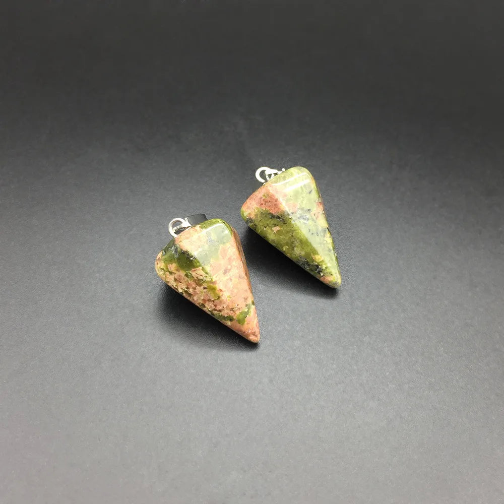 Hongzhuo Reiki Yoga Tini Pyramid Jewelry Natural Unakite Dowsing Stone Pendulum Copper Chain Hexagonal Pendant Pendulum Jewelry