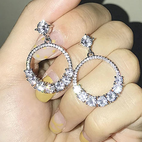 Huitan Fashion Big Hoop Dangle Earrings Women Girls Shiny Zircon Micro Pave Korean Design Trendy Lady Hoop Earrings