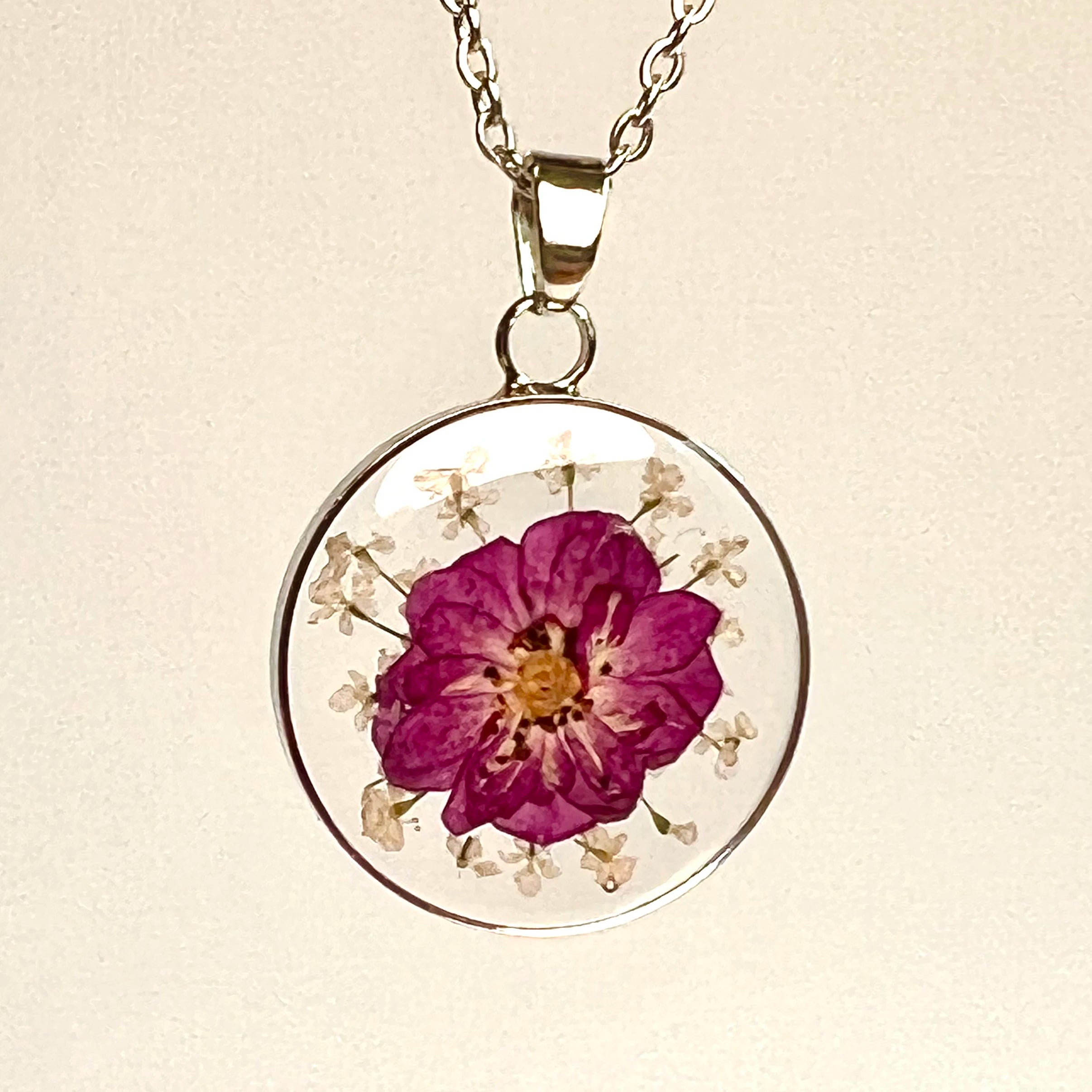 Dried Flower Necklace With Charms Real Rose Necklace Purple Rose Jewelry Necklace for Women Valentine's Day Gifts