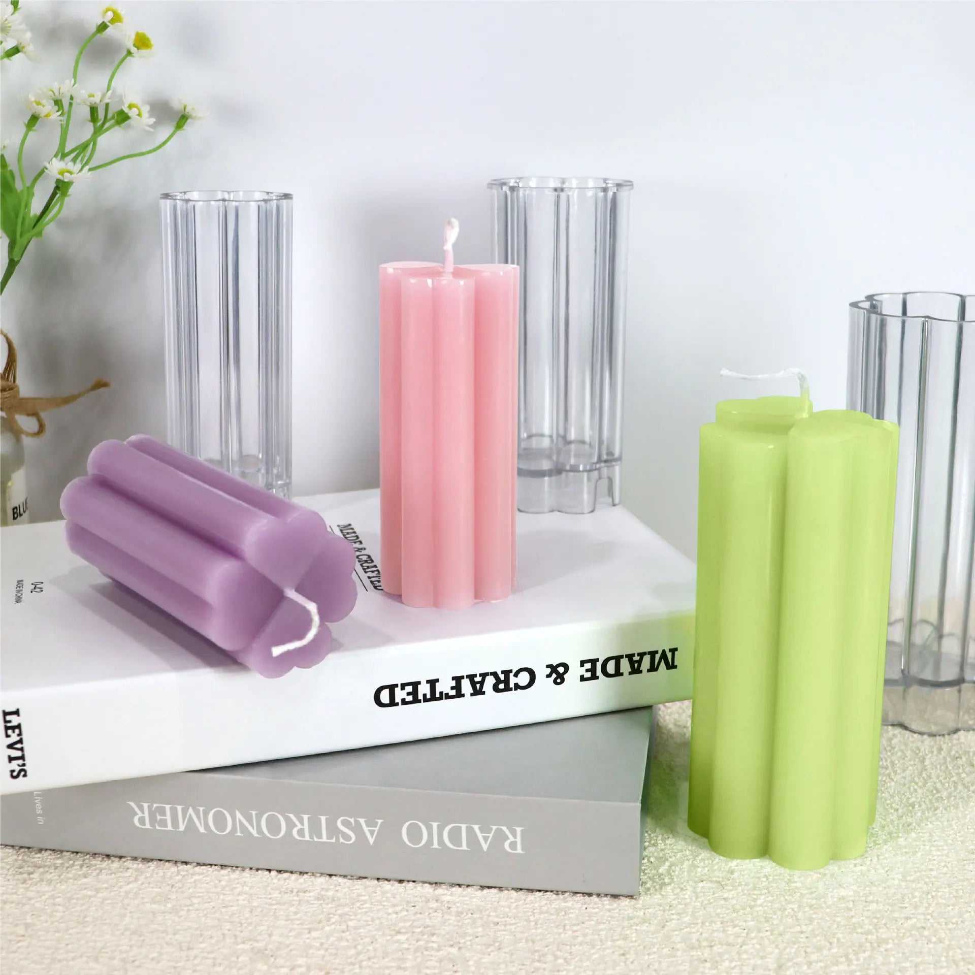 HY Plastic Candle Molds 4-Leaf Clover Cylinder Pillar Candle Mold Large Candle Making Molds