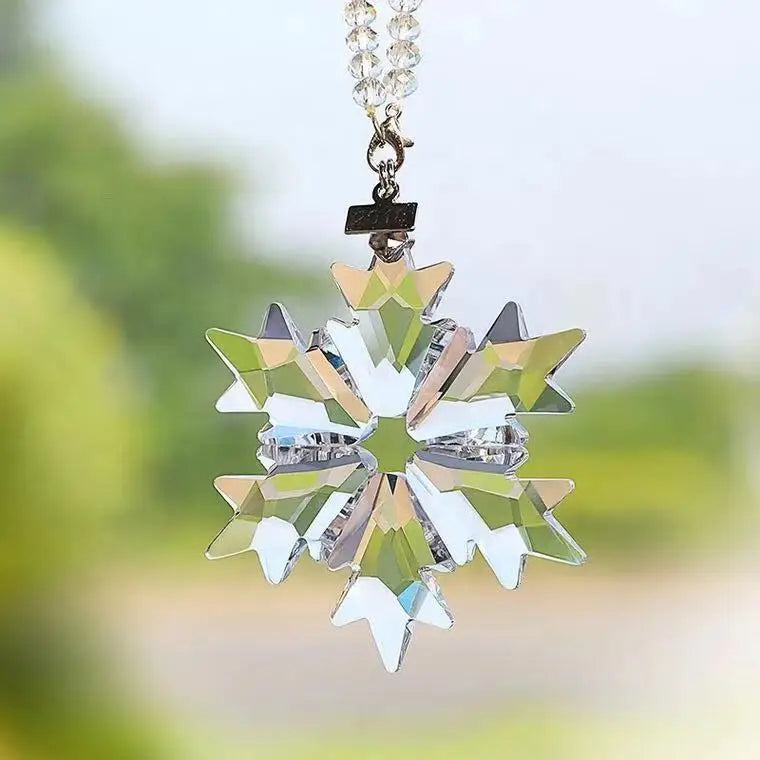 Hot Sale Car Mirror Hanging Christmas Tree Ornament Gift Items Crystal Glass Hanging Snowflake