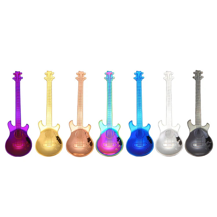 Funny Guitar Shaped Coffee Teaspoons Stainless Steel Musical Dessert Spoons Stirring Mixing Spoon