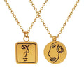 AA00502 Free Engraved Portrait Face Square Round Pendant Necklace Geometric Titanium Steel Gold Necklace