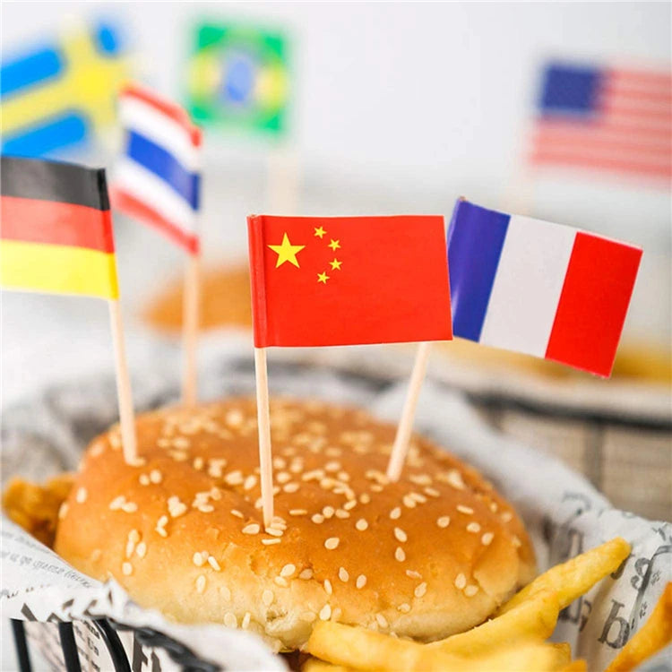 Custom Printed Wood Toothpick Flags Estick Trading Party Paper Food Cheese Markers for Sandwich Burger Disposable Trade Pride