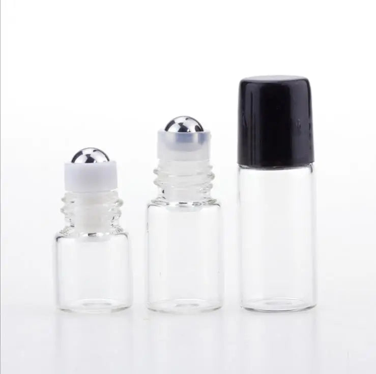 MINI Clear/amber 1ml 2ml 3ml  Roll on Glass Bottle With Glass or Steel Roller Perfume Essential Oil Bottle
