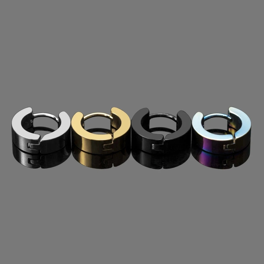 1Pair Anti-Allergic Stainless Steel Small Circle Stud Earrings Punk Rock Style Drop Earrings for Men and Women Fashion Jewelry