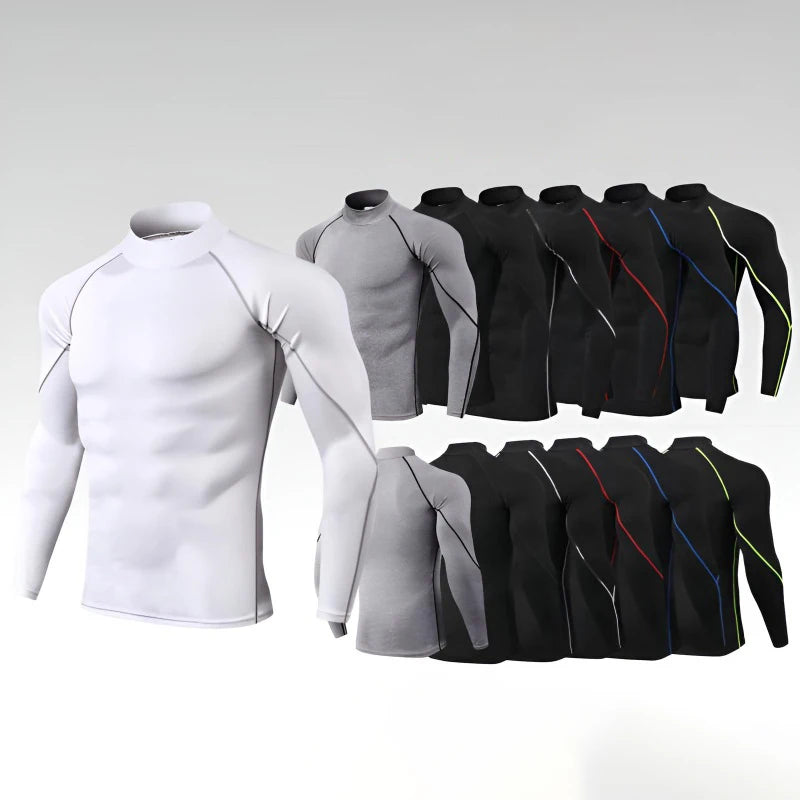 New Quick Dry Running Turtle Neck Compression Shirt for Men Long Sleeves Basketball Tight Bodybuilding Sport T-shirt