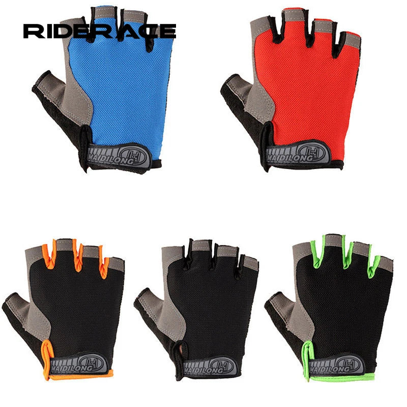 RIDERACE Fitness Bicycle Gel Breathable Sport Gloves Seismic Equipment for MTB Road Bike Summer Sport Glove Cycling Half Finger