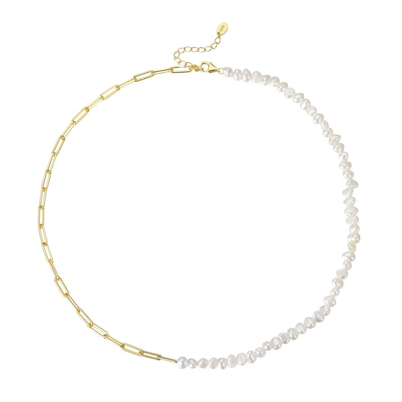 RINNTIN GPN13 Genuine Pearl Jewelry Pearl Beads Necklace Chain 925 Silver Fresh Water for Women Colar Cadena Joyas De Plata