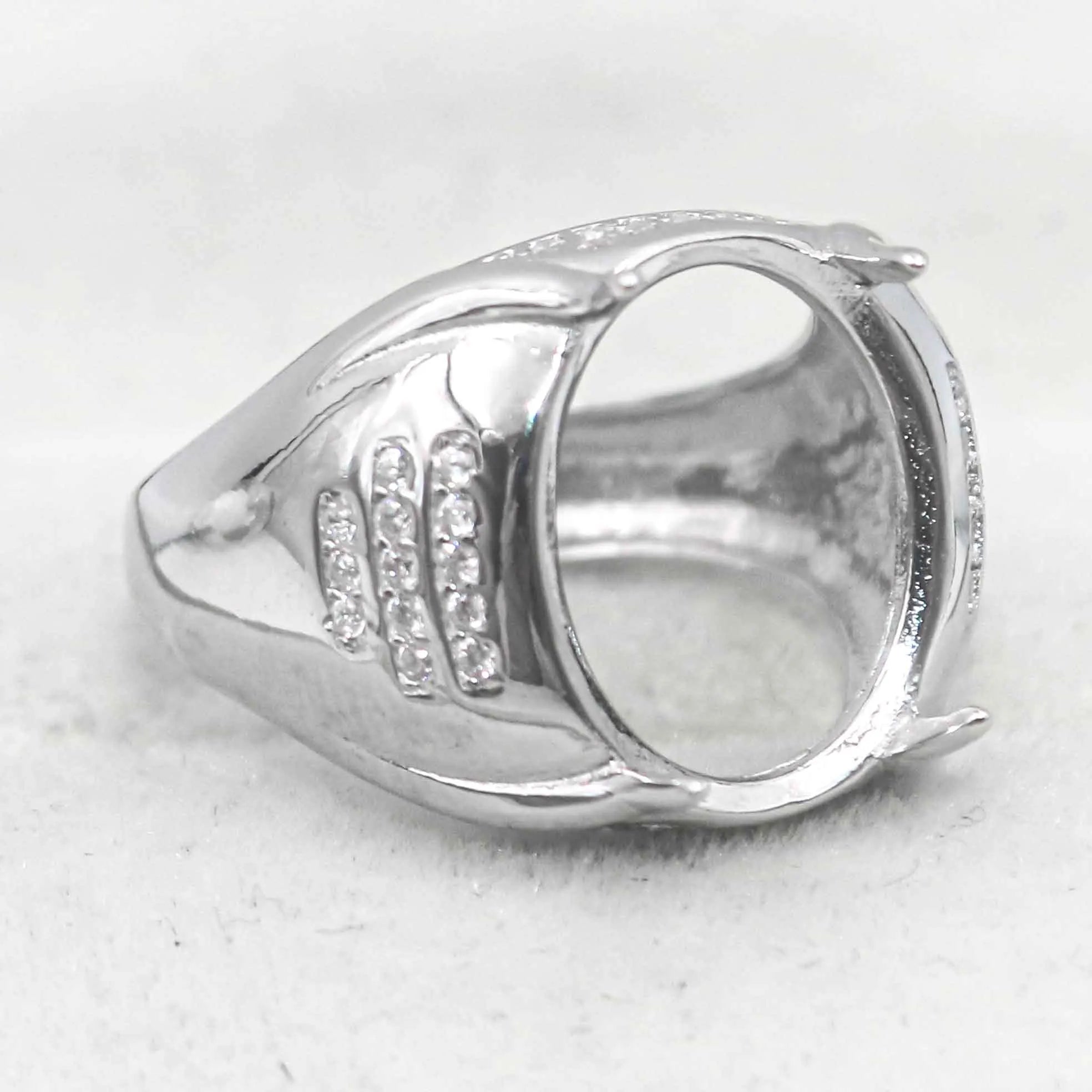 Sterling Silver 12*15mm Semi Mount Men's Ring Frame Empty Blank Claw Setting S925 Base Holder Without Center Stone for DIY Inlay