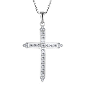 Sterling Silver 925 Colorful Zircon Cross Religious Pendants Necklaces for Daily Wear & Gift Giving